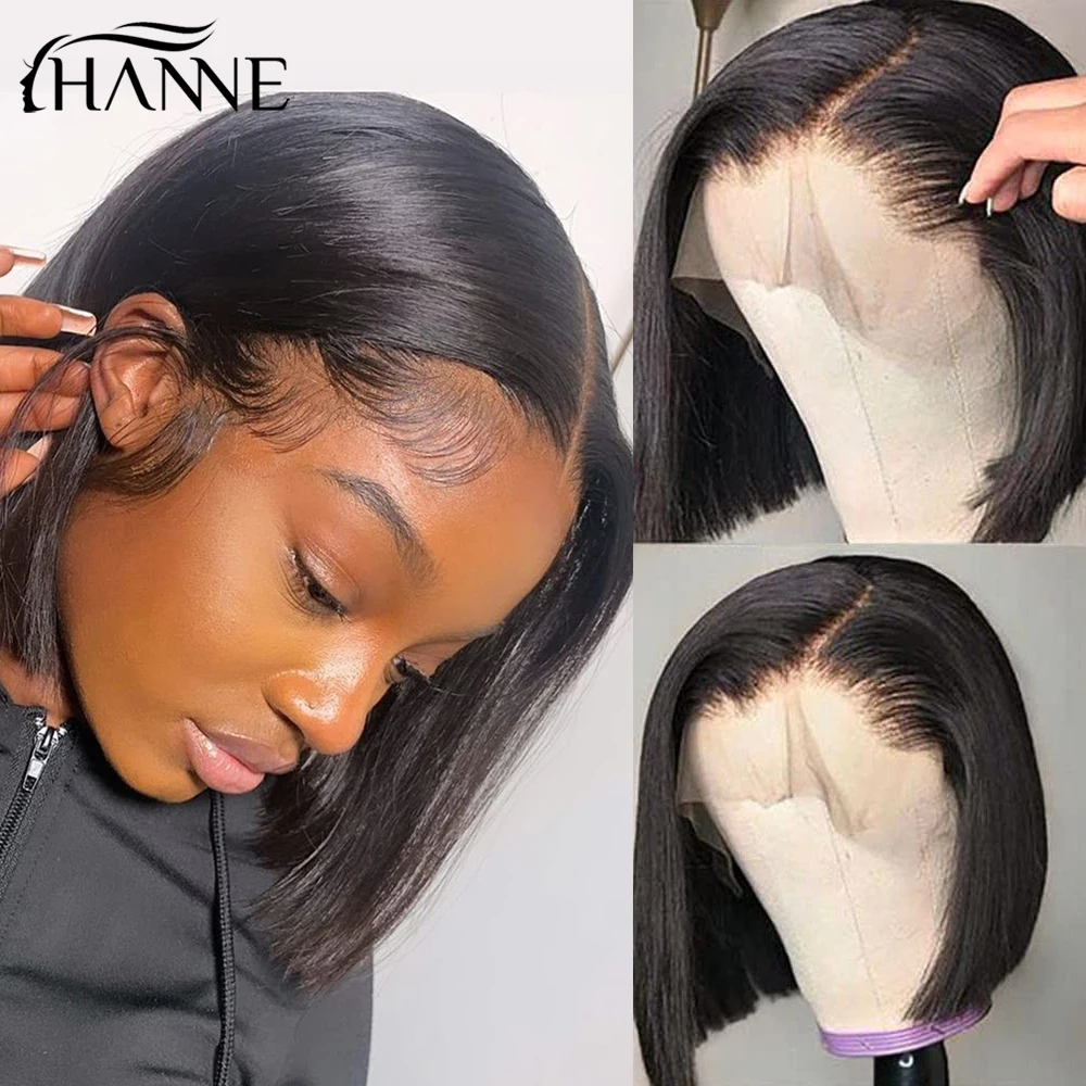 

Парик Hanne с прямыми волосами Боб, парики из человеческих волос для женщин, парик с фронтальной сеткой 13 х4, человеческие волосы с предварительным заклеиванием, безклеевые короткие парики на сетке