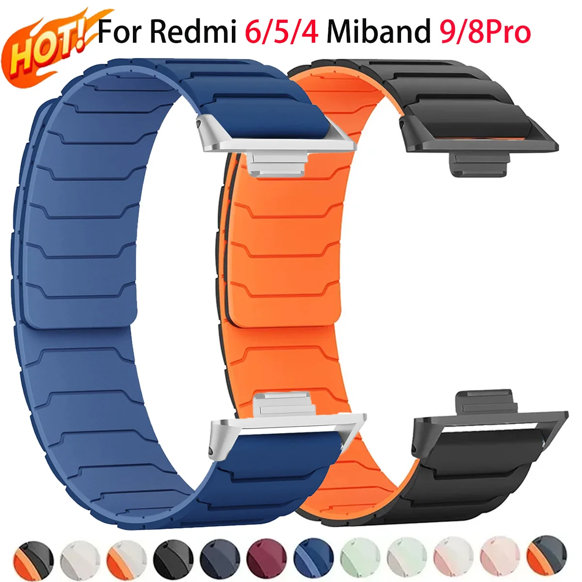 สายซิลิโคนแม่เหล็กสำหรับ Mi Band 9 Pro 8 Pro รัดข้อมือระบายอากาศได้