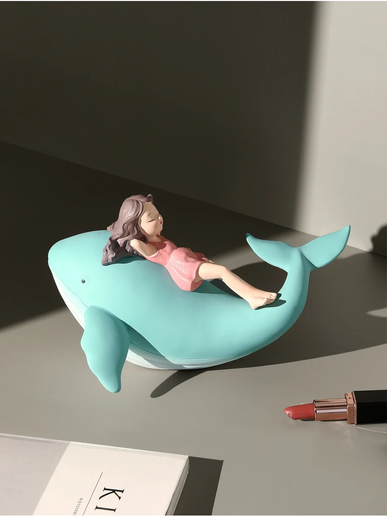 Creative Cartoon Whale Girl Resin Statue