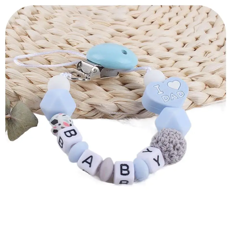 Free Custom Personalized Name Baby Pacifier Clips Chains Silicone Beads Teethers Dummy Nipple Holder Clips Newborn Teething Gift