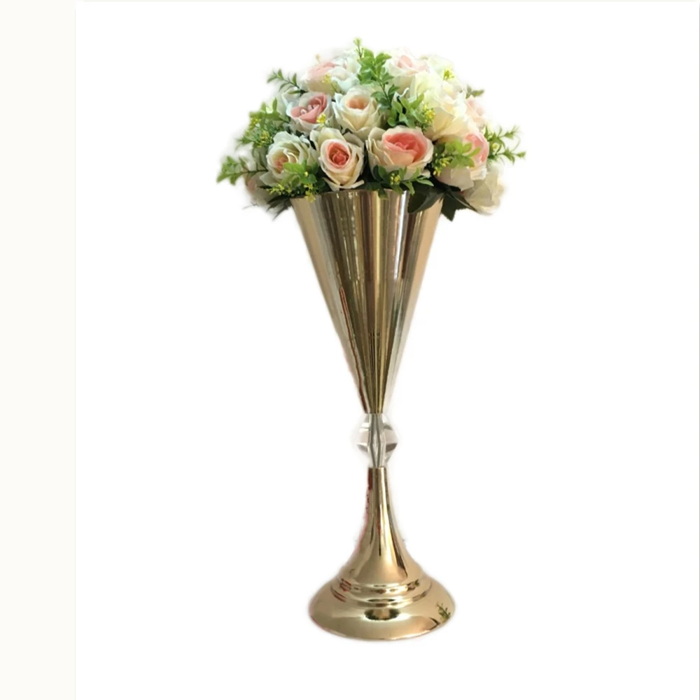 

Gold Vase 48CM / 18.9" Flower Vases Brief Wedding Table Centerpiece Event Table Road Lead Flower Rack For Home Decor 10 pcs/ lot