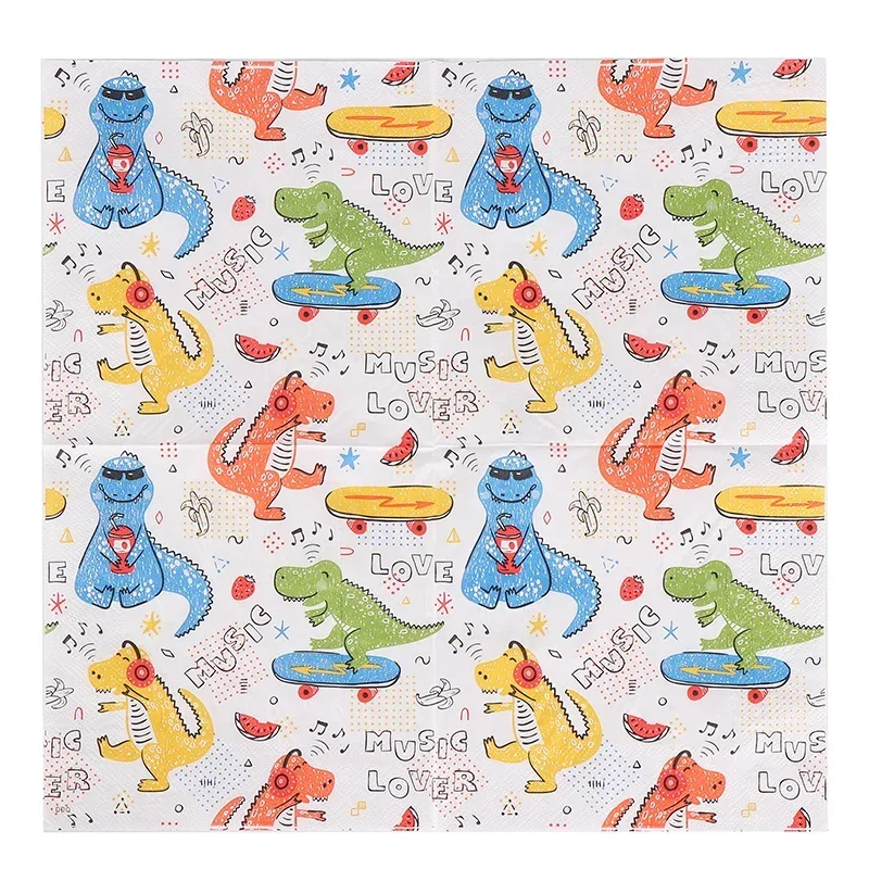 New Dinosaur Printing Paper Napkins 20pcs/Pac 33cm 2Ply Cartoon Birthday Party Colorful Napkins Personalized Dress Up Paper