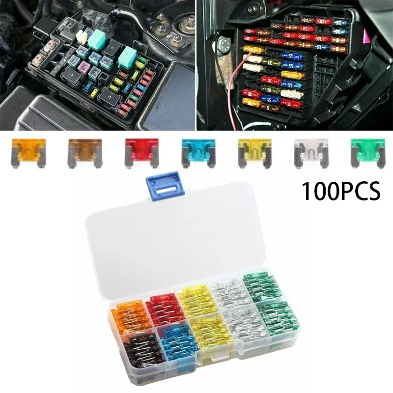 Blade Colorful Truck Assorted Fuse Micro Mini Box 100pcs Auto Low Profile 5-30AMP 5A 7.5A 10A 15A 20A 25A 30A Kit