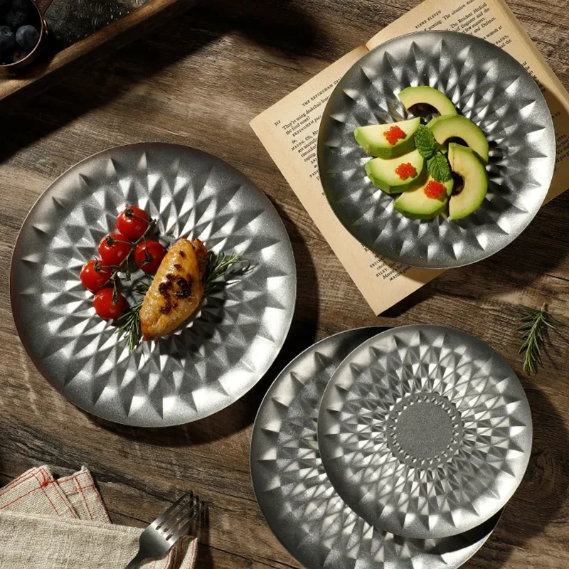 

Printed Relief Stainless Steel Plates,Dinner Dishes for Kids Children,Feeding Serving Camping Plates,Reusable & Dishwasher Safe