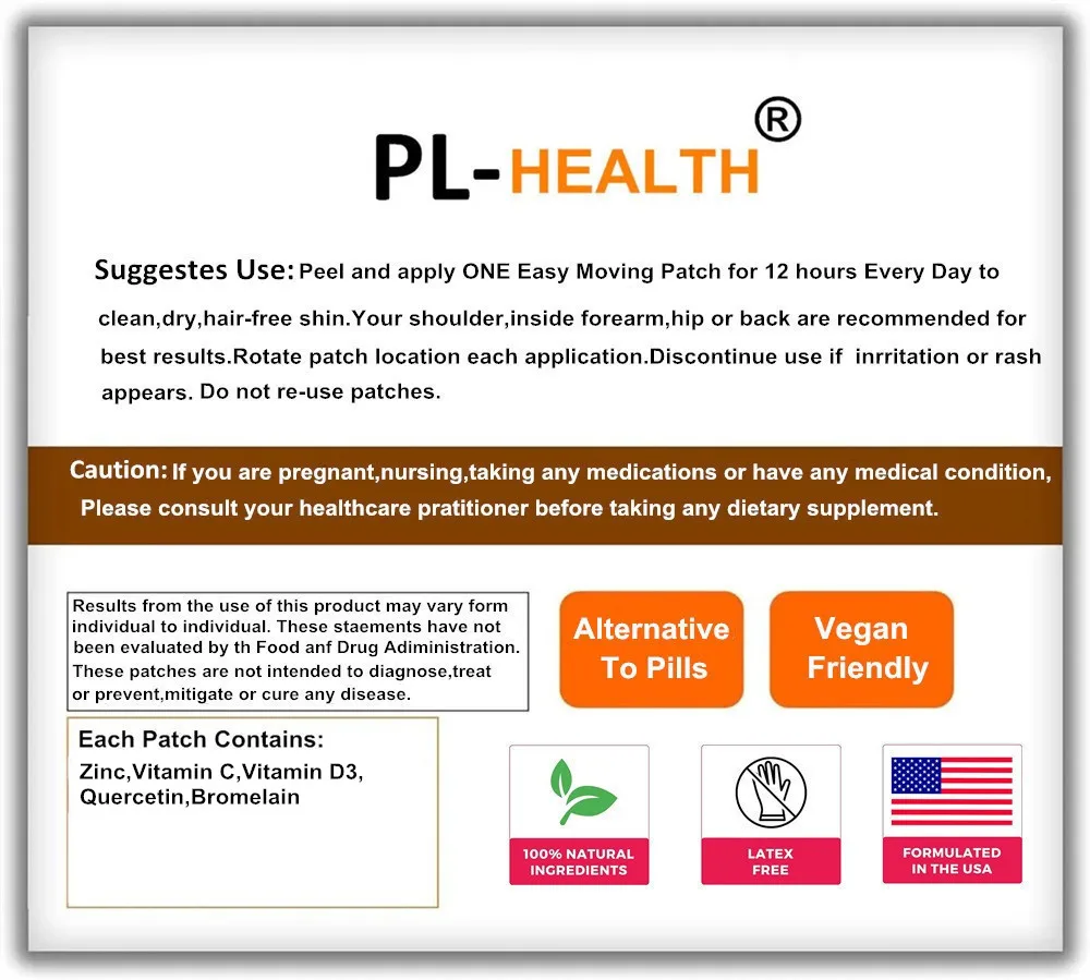 Zinc Quercetin Transdermal Patches with Vitamin C Vitamin D3 Immune Support-30 Patches One Month Supply