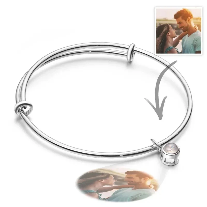 Customized Photo Projection Bracelets For Women Personalized Couple Bangles Custom Picture Stainless Steel Jewelry Memorial Gift