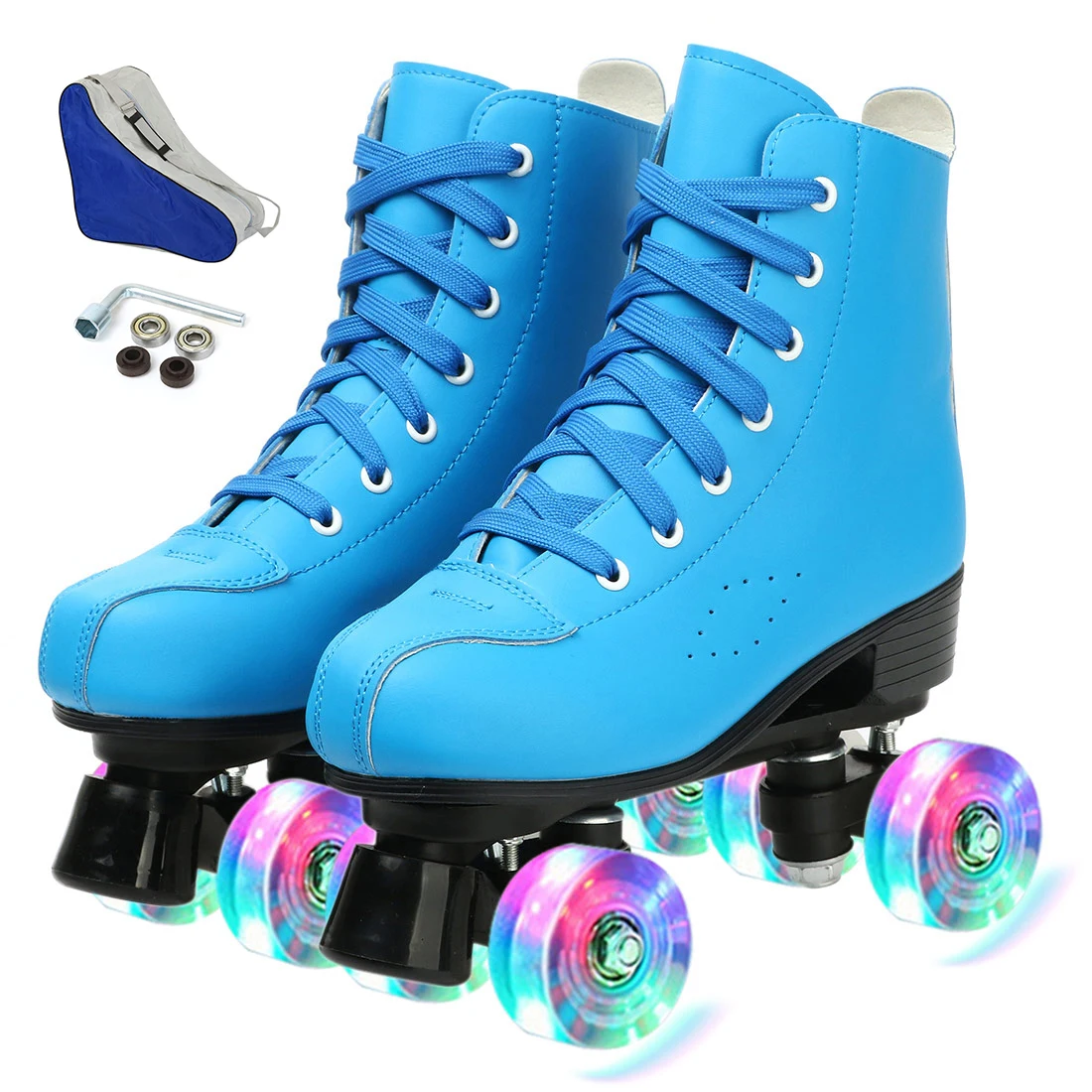 Flashing Double Row Roller Skate Shoes Wheels Skates Size 32 33