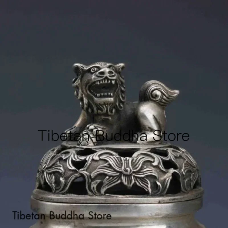 格安　《 SALE 新品 》 チベット　香炉　バイラヴァ　憤怒神　守護神　純銀張 中国チベット香炉,白銅,銀,ライオンの蓋,qianlongマーク