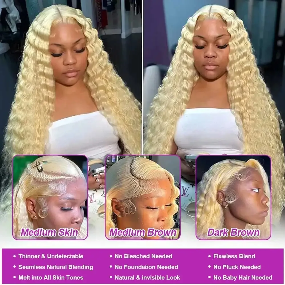 260Density 613 Loose Deep Wave 13x6 HD Lace Frontal Wigs Curly Human Hair 40 36Inch Honey Blonde Water Wave Lace Front Wigs 3