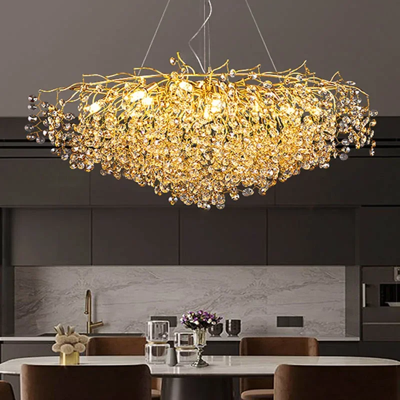 

Minimalist LED Ceiling Chandelier Luxury Interior Decor Crystal Pendant Lamp for Living Dining Room Gold Silver Lighting Fixture