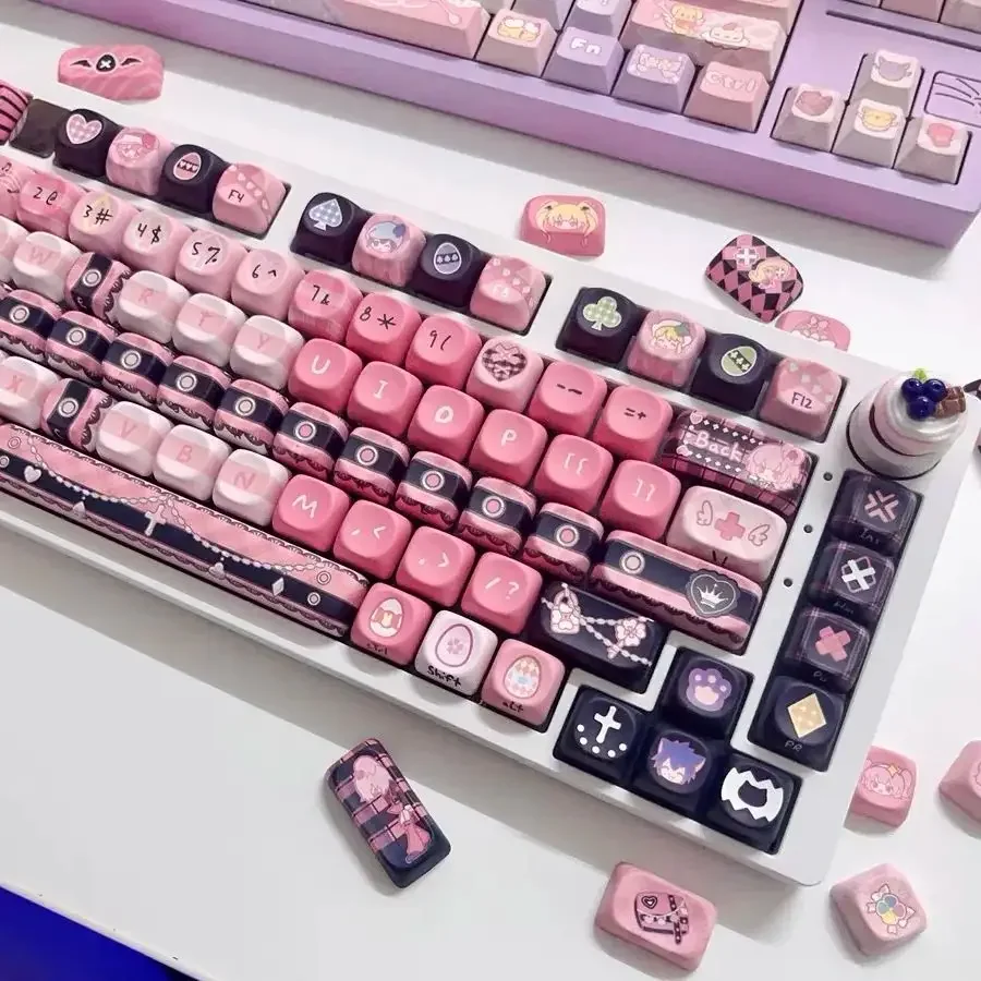 Cute Keycaps Anime MOA Keycaps 142 Keys Gift for Girl Cute Square Thermal Sublimation Mechanical Keyboard 2.25 U 2.75U for Alice