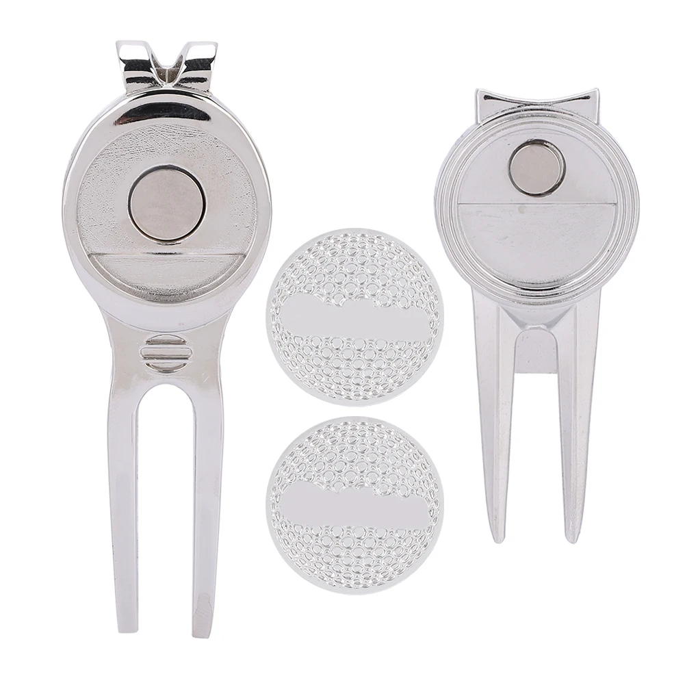 Golf Divot Repair Tool Putting Green Fork Groove Cleaner With Magnetic Golf Ball Marker Liner Clip Training Aid Golf Accessory