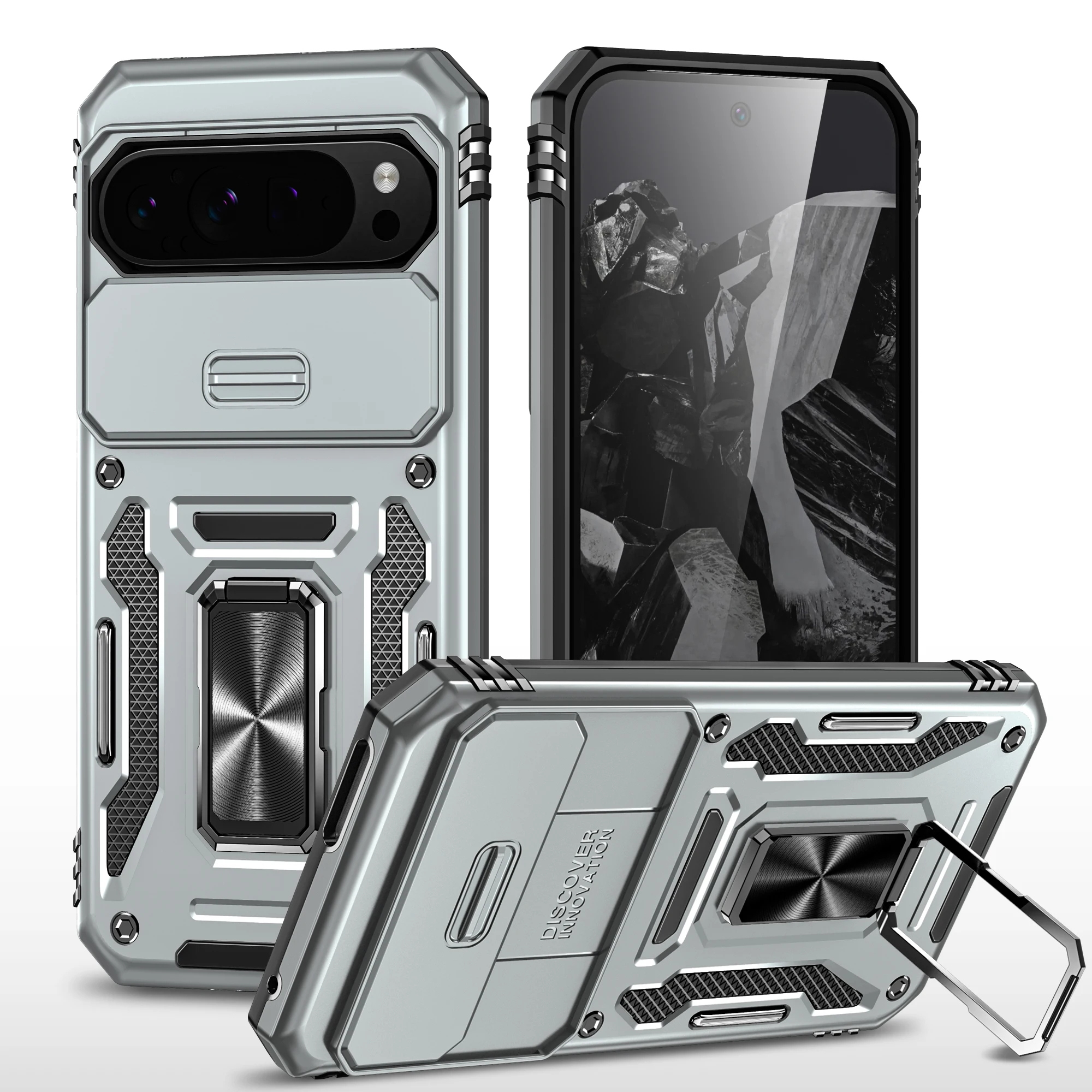 Enhanced Magnetic Ring Holder Armor Phone Case with Slide Camera Protector