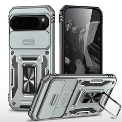 Enhanced Magnetic Ring Holder Armor Phone Case with Slide Camera Protector - Google Pixel 8 Pro (Grey)