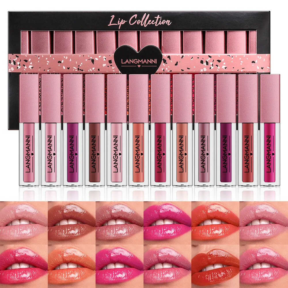 

12 Colors Crystal Glossy Lip Glaze Mirror Cute Lip Gloss Waterproof Transparent Nude Liquid Lipstick Makeup Cosmetic Lipgloss