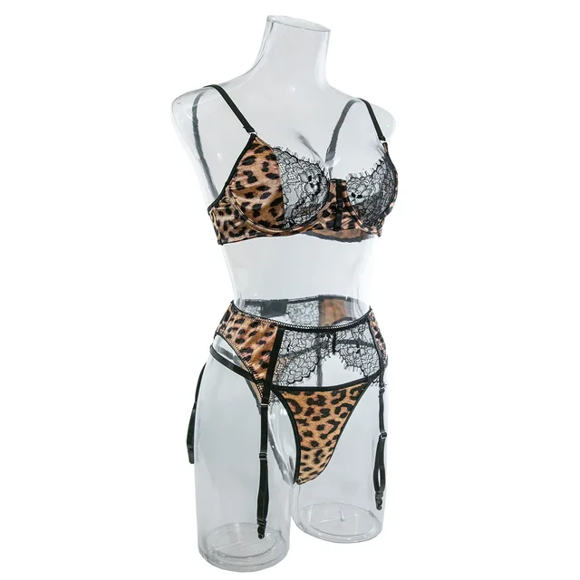 Leopard Print Lace Patchwork Lingerie Set 3