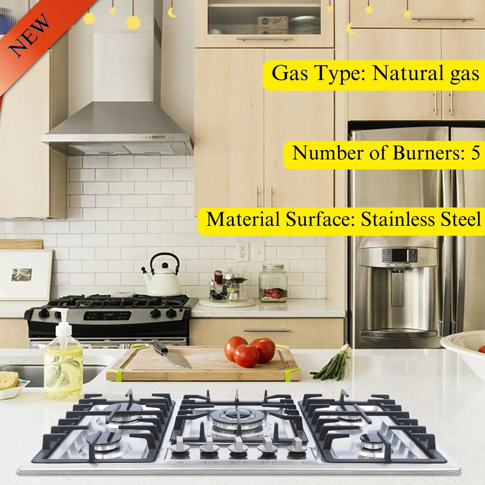

5 Burners Stainless Steel Natural gas Built-In Cooktop Countertop Cook Stove