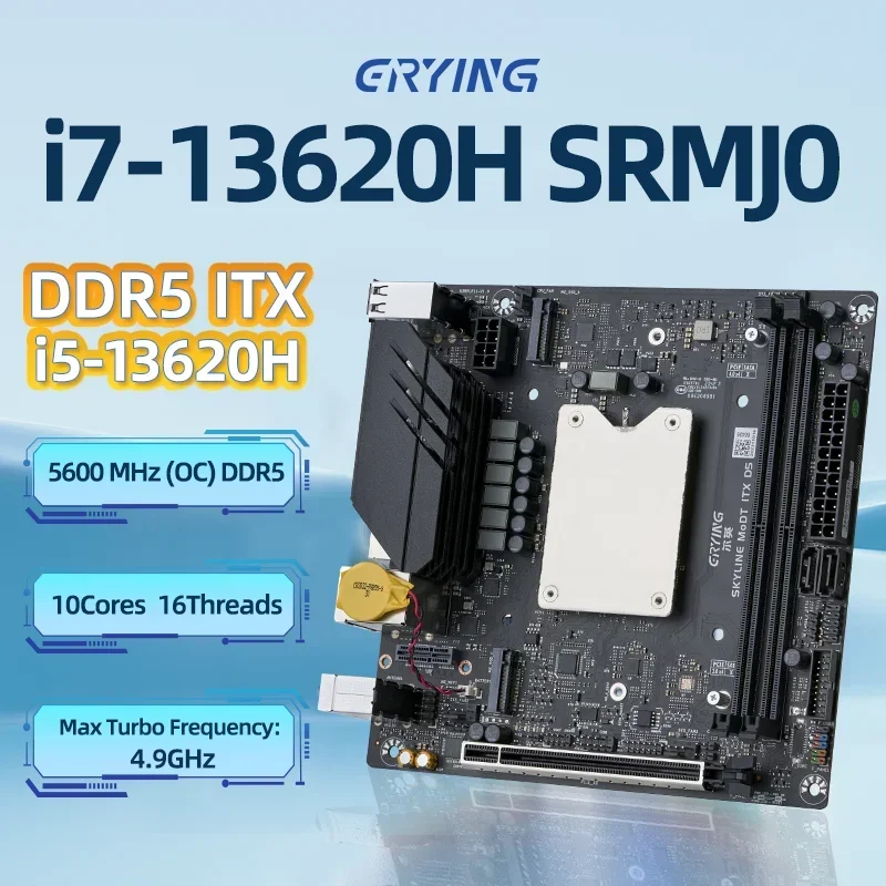 

ERYING DIY ITX Desktop Motherboard Set with Onboard Core CPU Interposer Kit i7 13620H i7-13620H 10C16T DDR5 Gaming PC Computers