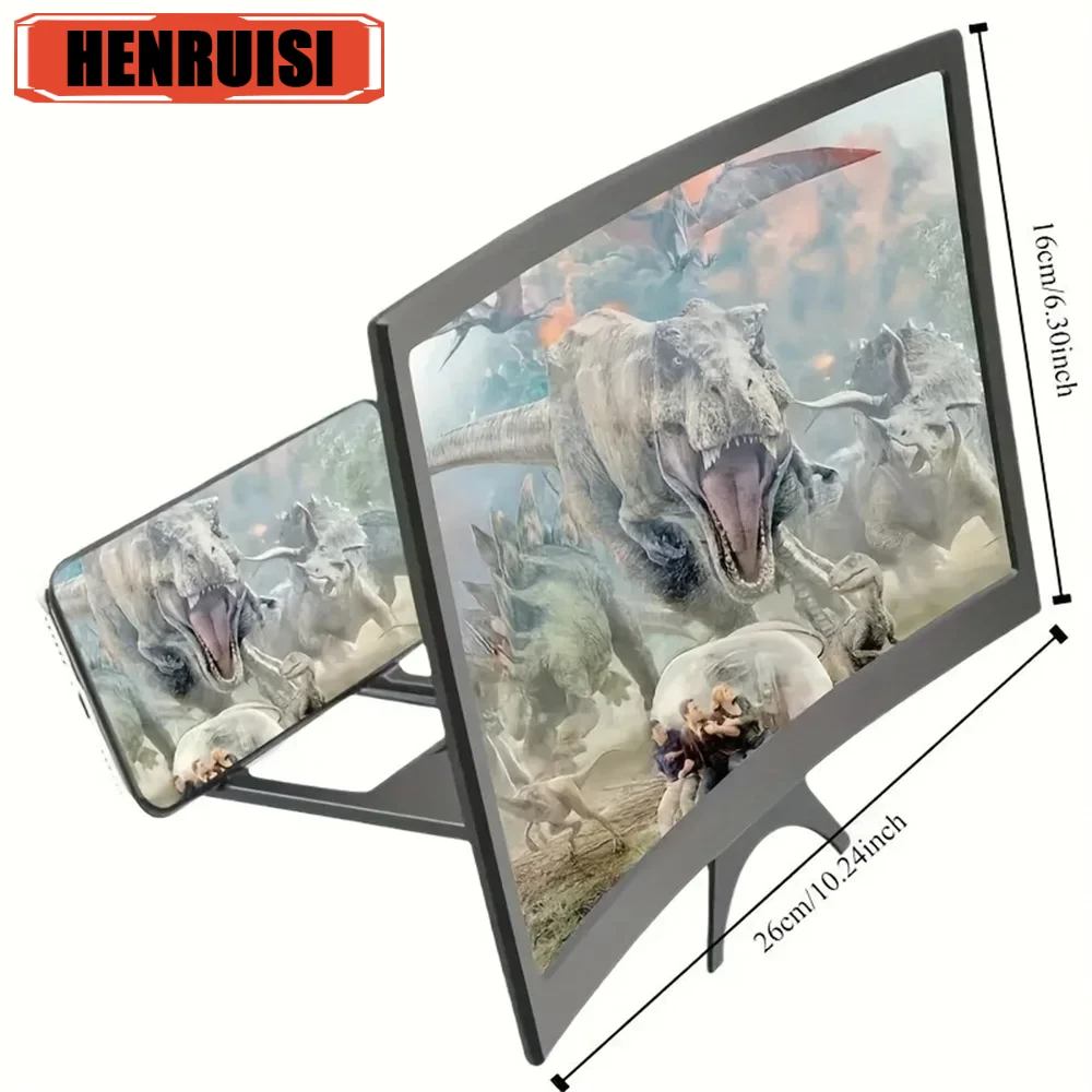 3D HD Phone Screen Amplifier 12 Inch Large Curved Screen with Smartphone Stand
