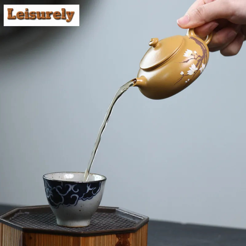 120ml Authentic Yixing Purple Clay Teapots Handmade Han jiang Pot Raw Ore gold Zhu Mud Kettle with Infuser Zisha Tea Set craft