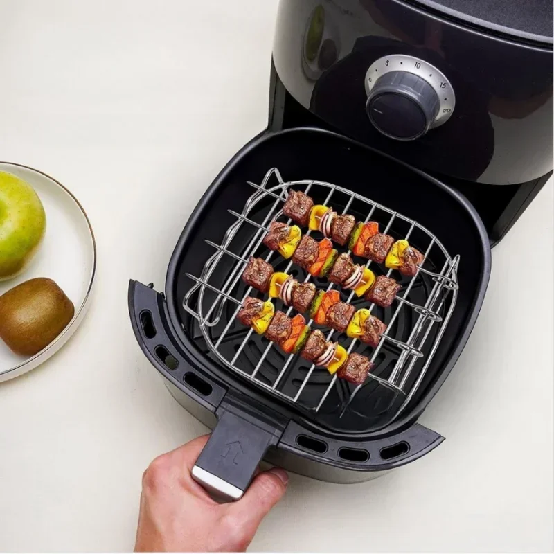 Double Layer Grill Rack Air Electric Fryer Accessories Steam Rack 430 Stainless Steel Grilled Skewer BBQ Grill Barbecue Net
