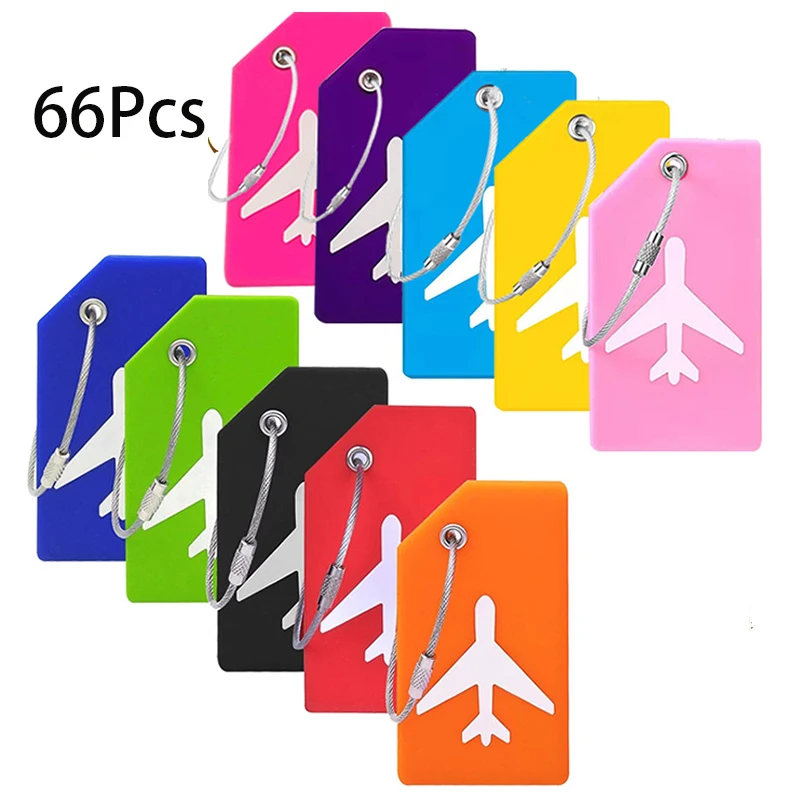 

66Pcs Silicone Luggage Tag Keychains Baggage Handbag Travel Suitcase Tags with Name ID Card