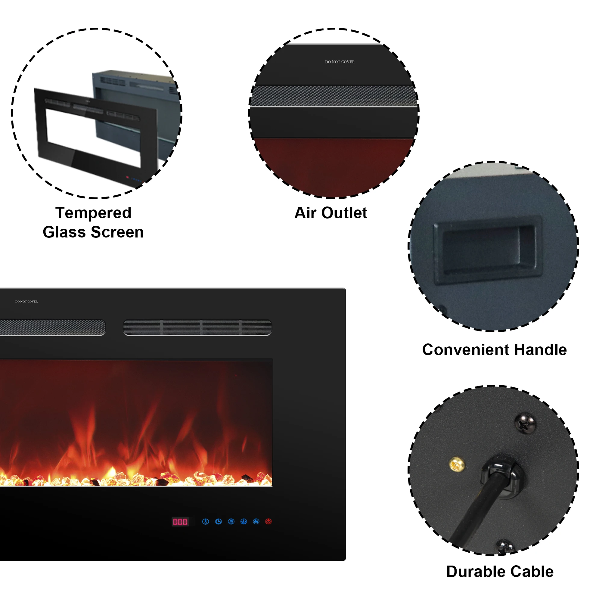 Dreamflame 36"42"50"60"72"80"84"88"Hot Sale Electric Heater Fireplace Indoor 13 Colors Recessed And Wall Mounted Heaters