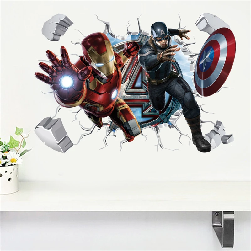 Wall Stickers Self Adhesive Wall Stickers Vinyl Wall Stickers 3D Avengers Wall Stickers for Kids Room