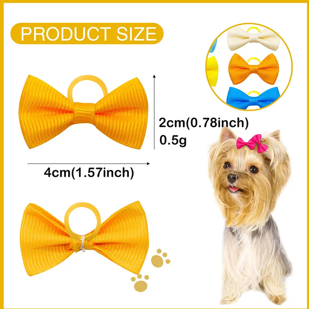20pcs Cute Pet Dog Hair Bows Solid Grooming Bows with Rubber Band Gifts for Small Dogs Hand-made Headwear Dog Supplies 2
