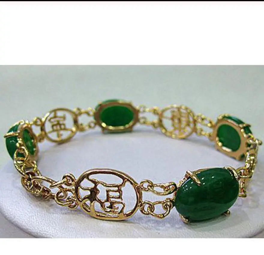 

chinese 12X16mm Bead new green gem lucky Bracelet 7.5inch jade