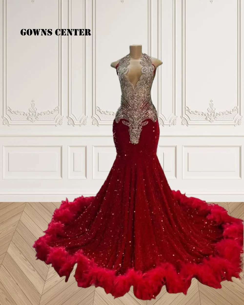 

Luxury Red Feathers Train Sequin Silver Rhinestone Prom Dresses Black Girls Baddie Dresses For Birthday African vestidos de gala