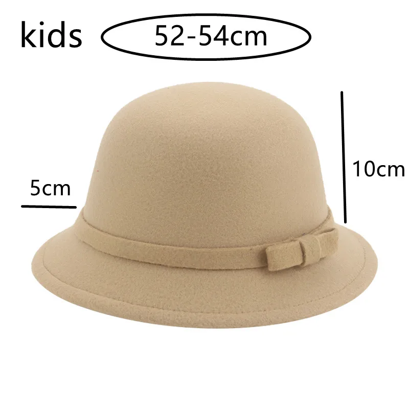 Kids Hat Fedoras Girls Child Hats Autumn Winter Solid Dome Round Bowknot Elegant Cute Girls Winter Hat Red Black Chapeau Femme