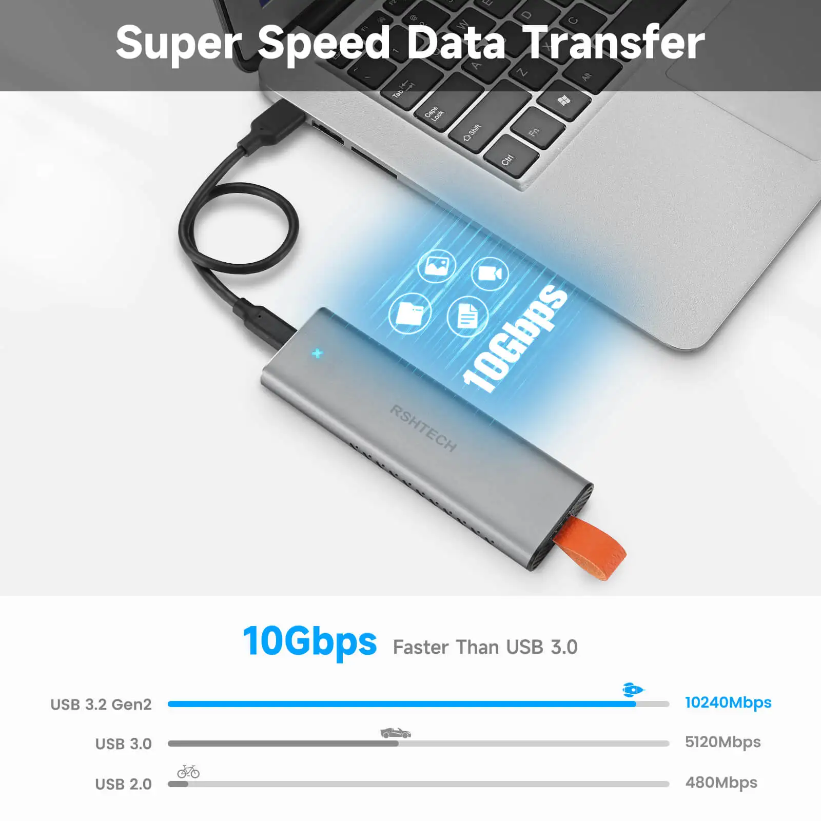 RSHTECH M.2 NVMe SATA SSD Enclosure Aluminum 10Gbps USB 3.1 External NVMe SSD Caddy For PCIe and SATA M-Key(B+M Key) UASP