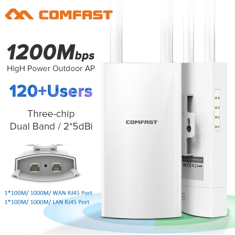 Roteador Wifi Externo de Alta Potência Ponto de Acesso Estação Base Ponto de Acesso Porta Gigabit wi fi ap Banda Dupla 5ghz 1200mbps Ew72v2