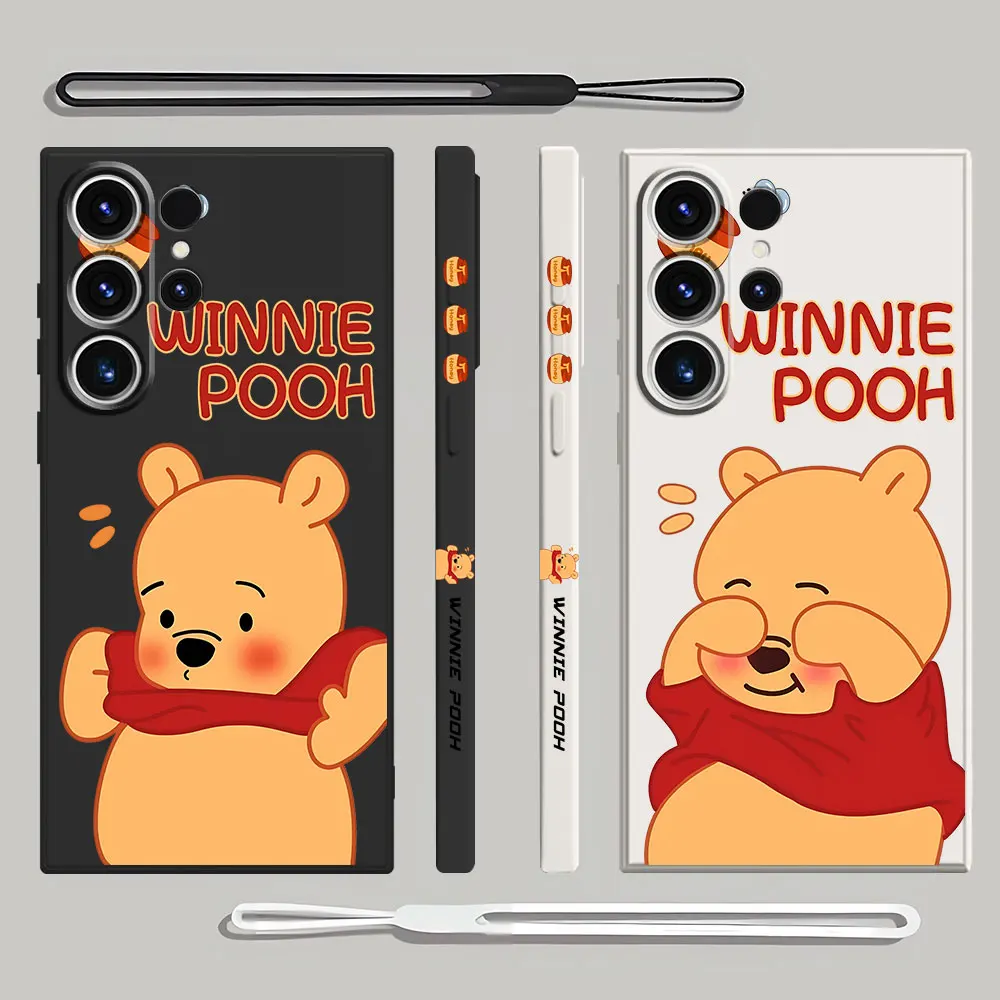 Silikonowe Kwadratowe Etui Z Płynem Do Samsung Galaxy S20 Fe S22 Plus S24 Ultra S23 Ultra 5G S21 Winnie Cute Disney Coque Funda