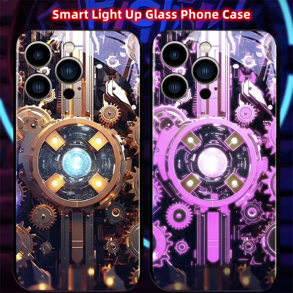 Turntable Armor LED Light Glowing Luminous Tempered Glass Phone Cover For Samsung A54 A53 A52 A51 A12 A14 A21S A50 A73 A72