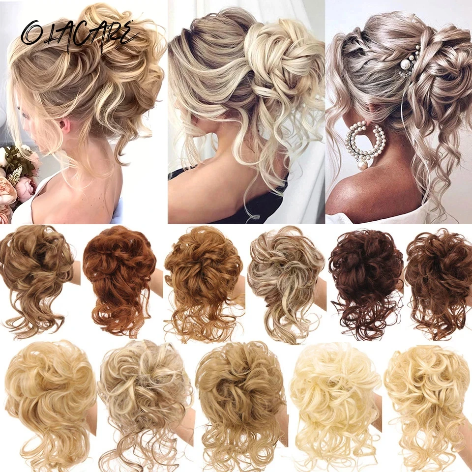 Synthetic Hair Blonde Black Curly Bun Bands For Women