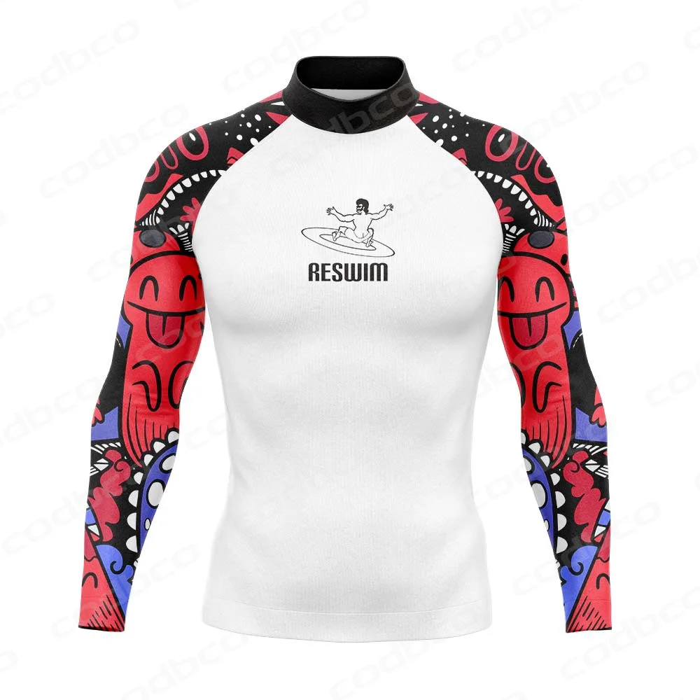 Mens Swimwear Long Sleeve Rashguard Sun UV Protection Surf T-Shirt Surfing Skinsuit Diving Swimming Tight Rash Guard Gym Clothes