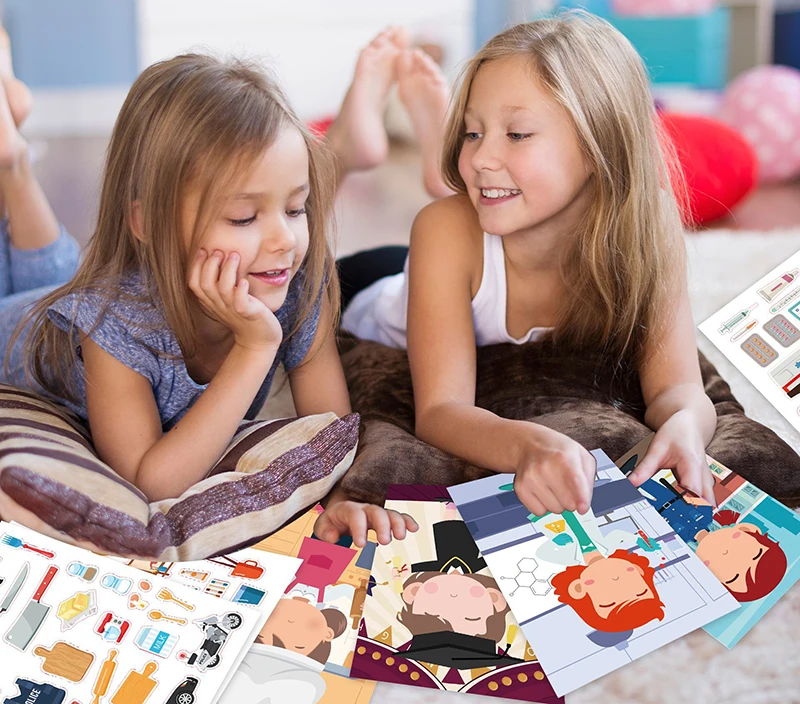 9 Styles Children Kids Make Your Own Faces Stickers Creative DIY Puzzle Games Princess Animals Dinos Girls Boys Party Favor Gift