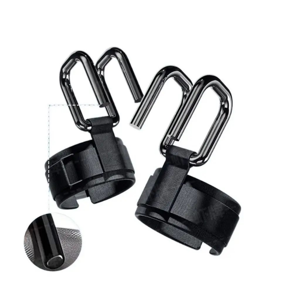 1 Pair Pull-up Weight Lifting Grip Hook Adjustable Black Auxiliary Power Wrist Guard with Hook Non-Slip Steel Hook Grips Strap