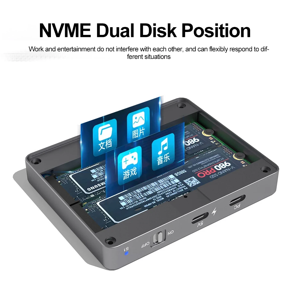 듀얼 베이 M.2 NVMe SSD 외장 케이스 USBC 3.2 GEN2 10Gbps 도킹 스테이션 M.2 NVMe PCI-E 외장 하드 디스크 박스 (M2 SSD M/B&M 키 지원)