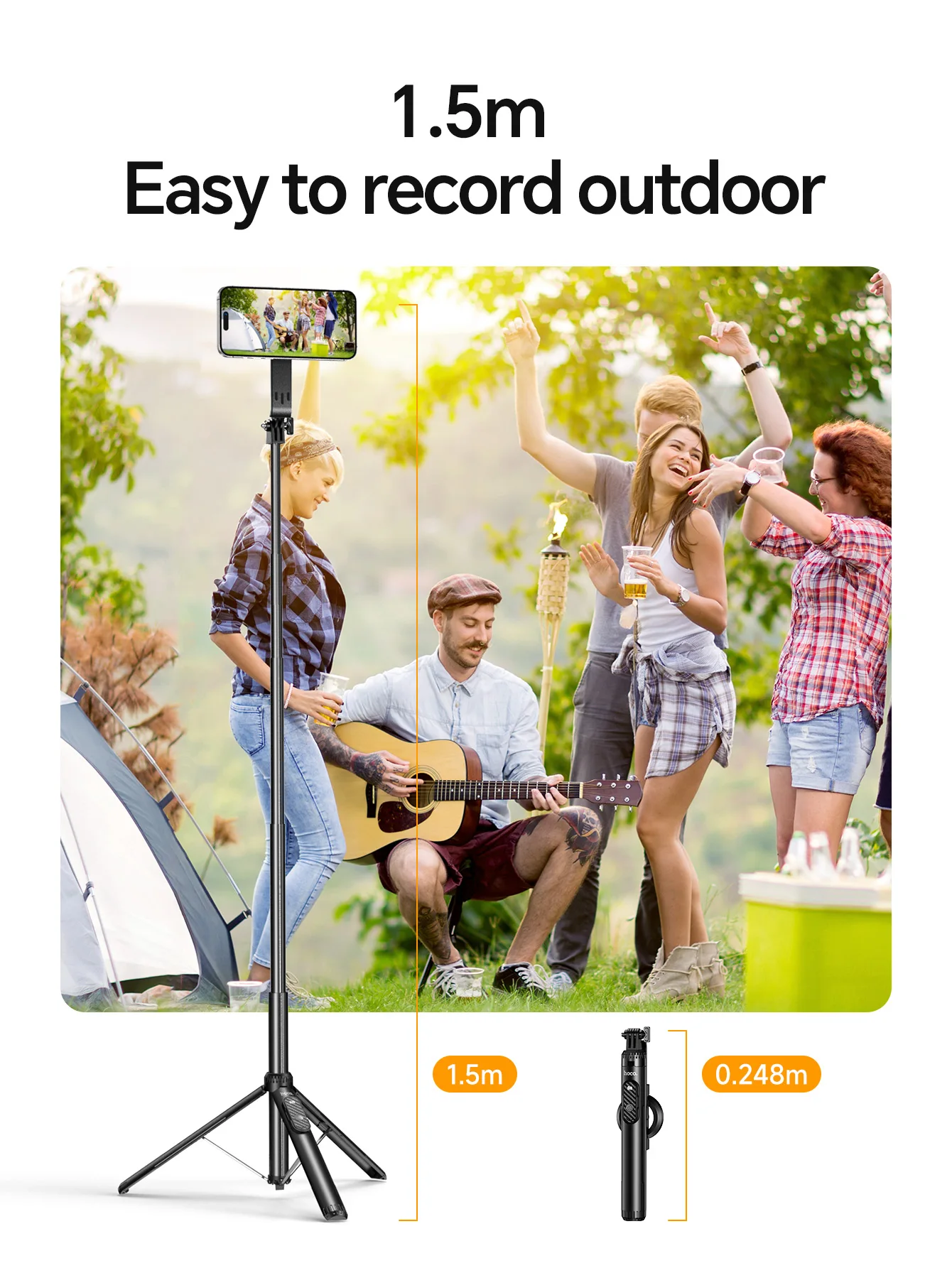 HOCO K25 Magnetic Tripod Selfie Stick with Bluetooth Remote