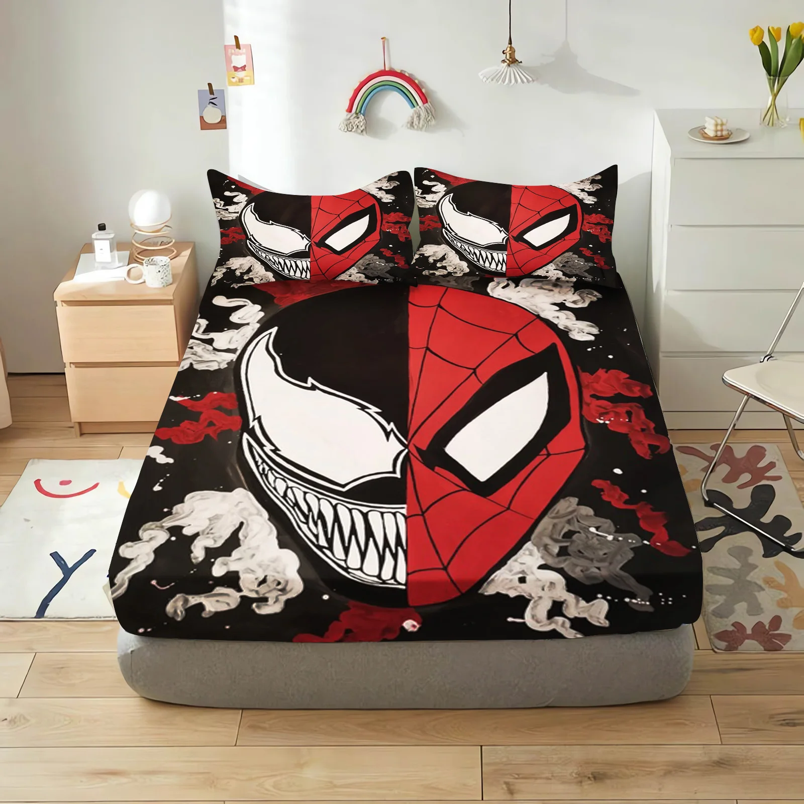 SpiderMan Bedding Set 2/3pcs Fitted Sheet Printed 100% Polyester Anime Home Decor for Children And Adults anime bedding set
