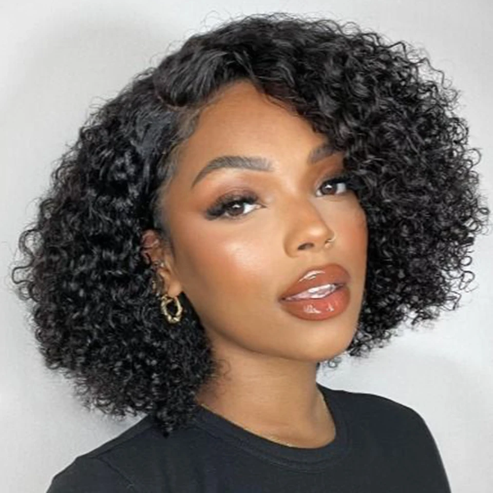 

Peruvian Afro Kinky Curly Short Bob Lace Wig Deep Curly Human Hair Wig With Baby Hair Pixie Water Wave Bob Wig For Black Women