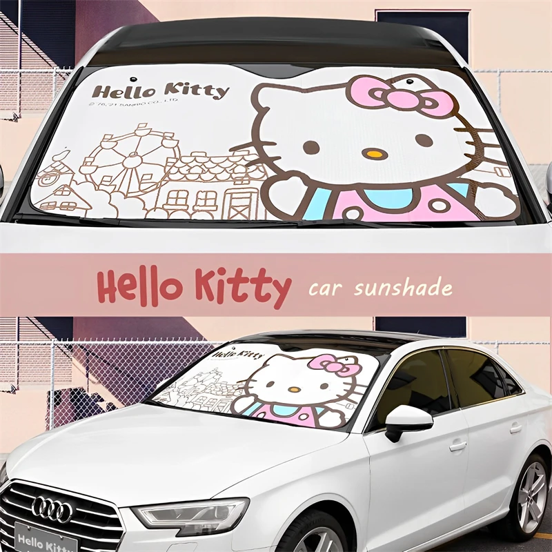 

Sanrio Hello Kitty Car Sun Visor Cartoon Car Window Suction Cup Sunscreen Heat Insulation Sunshade Curtain Anime Car Accessories