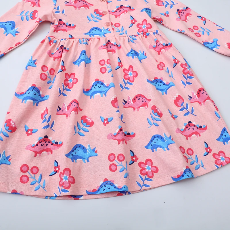 2025 Autumn Spring Children's Clothing Kids Clothes Baby Girls Cartoon Dinosaurs Casual Dress Cotton