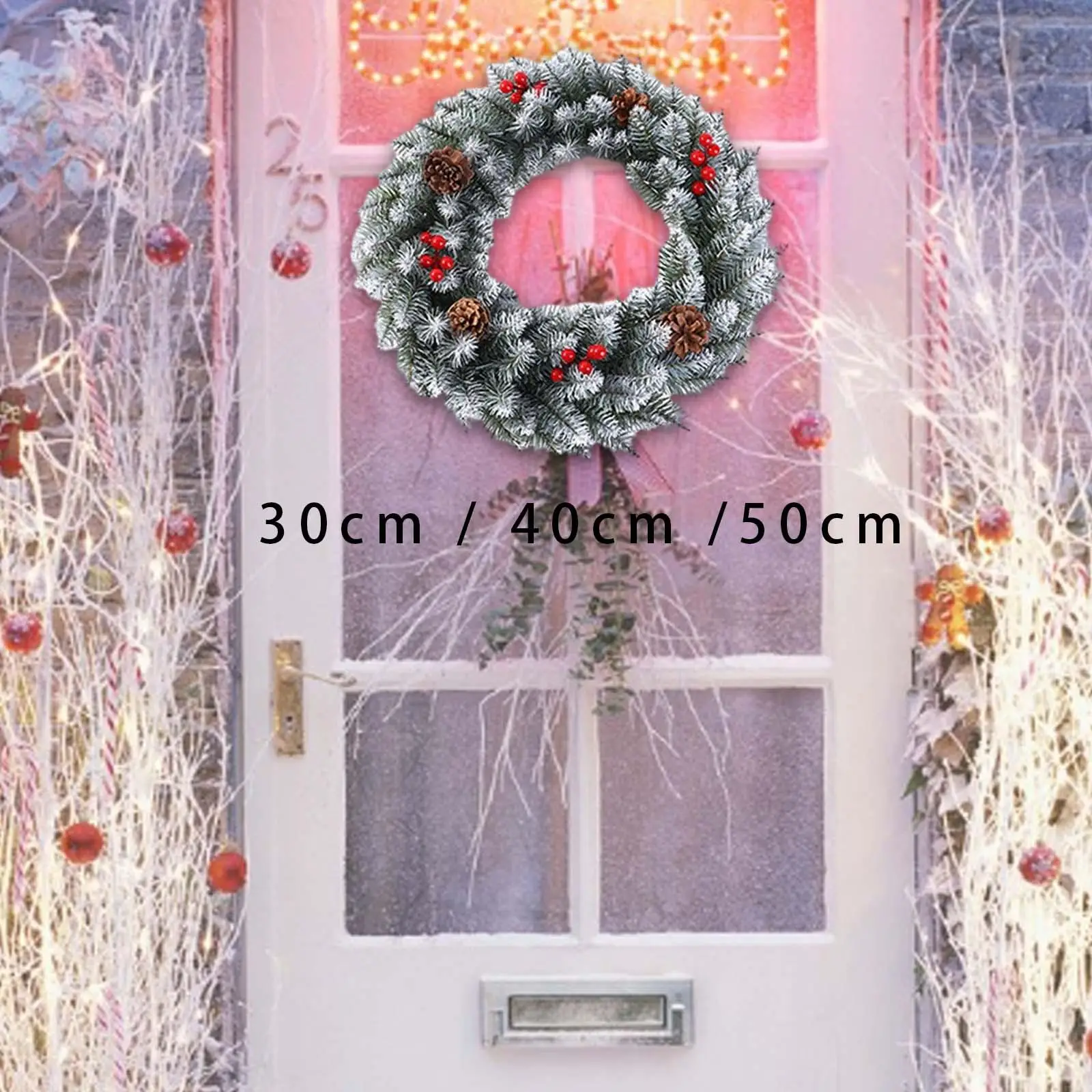 

Рождественский венок с белыми листьями, новогодний Рождественский венок на открытом воздухе для столовой, офиса, крыльца, камина, фестиваля