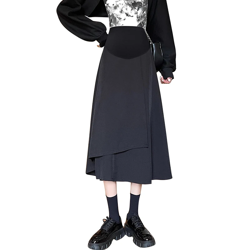 Spring Maternity Irregular Skirts Split High Low Fashion Pregnant Woman Belly Skirt Mid-calf Pregnancy Empired Skirt