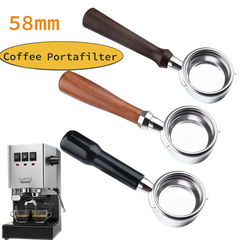 Gaggia Coffee Portafiltro Senza Fondo 58Mm Manico In Legno Massello Espresso Portafilter Accessori Per Macchine Da Caffè Strumento Barista