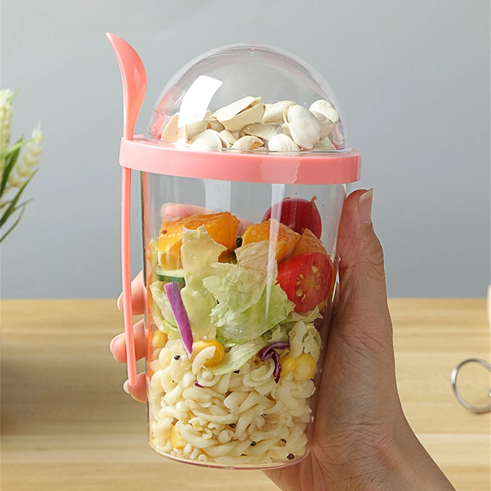 400ml Breakfast Fruit Oat Yogurt Salad Cup Lid Spoon Two Layer Food Storage Portable Fitness Weight Reducing Food Storage Cup 5